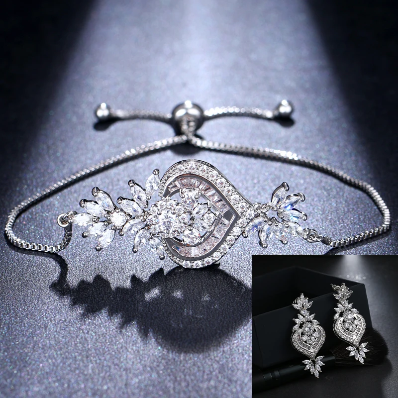 

SUGO New Arrival Fashion Personality High Quality Shiny White Cubic Zirconia Earring Bracelet Sets For Trend Women Jewelry Gift