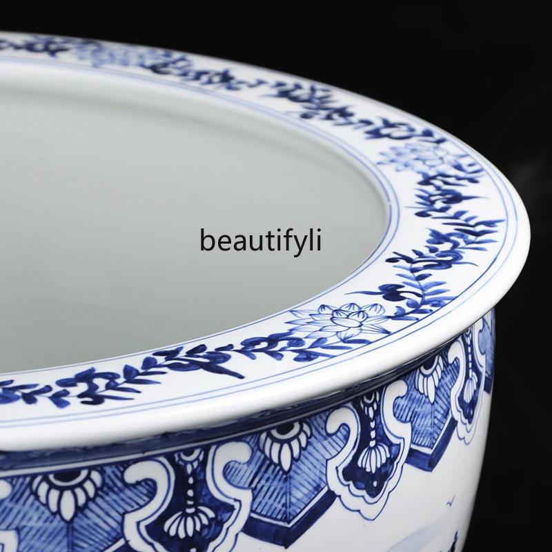 Керамический большой аквариум Jingdezhen ручная роспись синий и белый 1 м гостиная