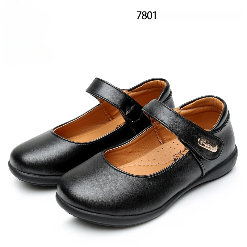 Детские Черно-белые Кожаные Туфли С Бантом Для Девочек