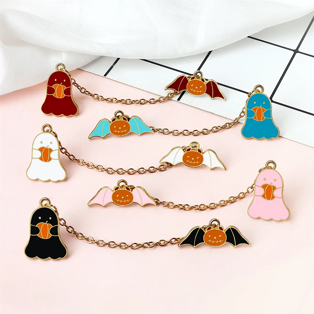 Брошь в виде мультяшного призрака тыквы летучей мыши с цепочкой на Хэллоуин