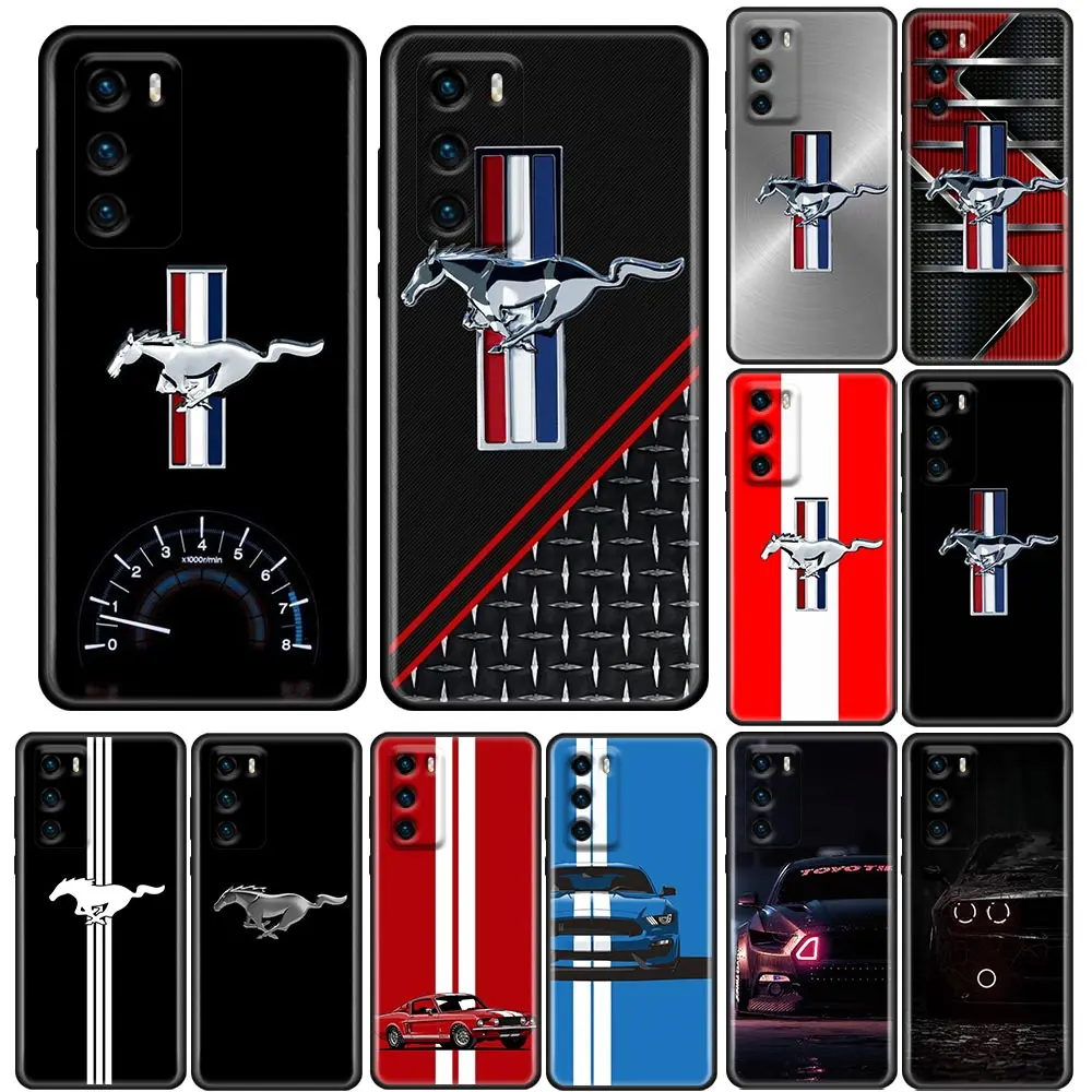 

Luxury Sport Car M-Mustang Car Case For Huawei P50 P50E P40 P40E P30 P20 P10 P Smart Z 2019 2020 2021 Pro Plus Lite Black Cover