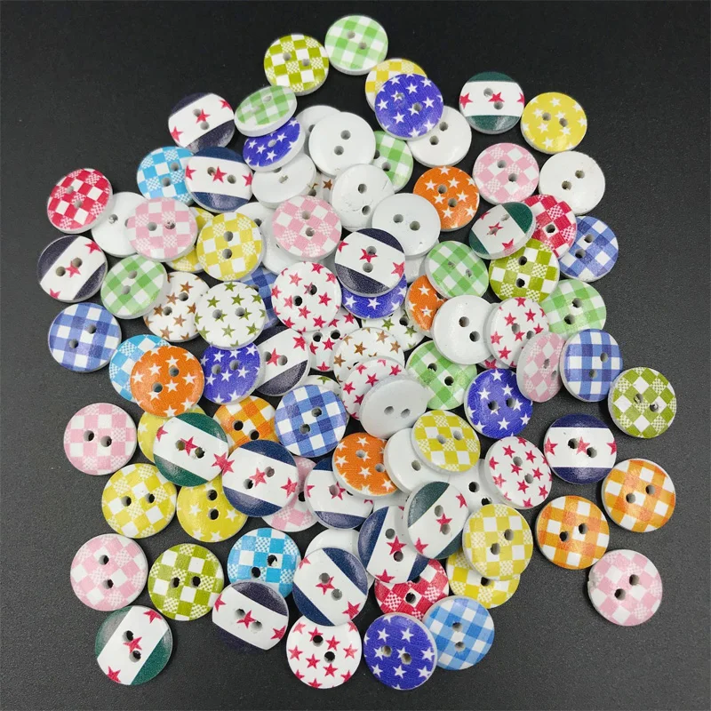 

Painted Literary Wooden Buttons, Spotted Horizontal Strips, Clothing Dolls, Practical 15mm Two-hole Bread Buckle