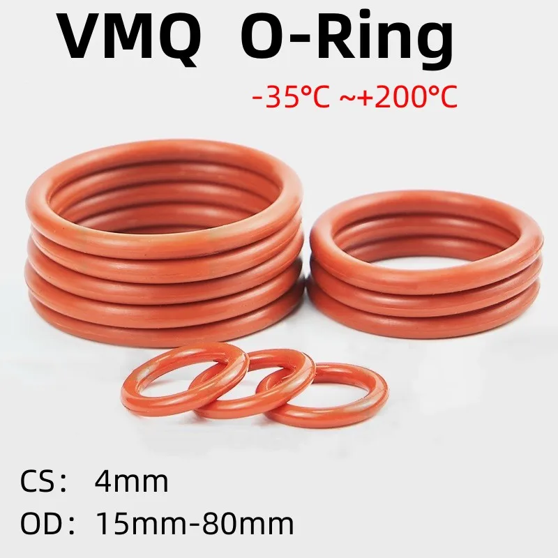 

Пищевые классные красные силиконовые уплотнительные кольца VMQ, 10/20/50 шт., диаметр 15-80 мм, толщина CS 4 мм, кольца шайба прокладки, водонепроницаемые и термостойкие