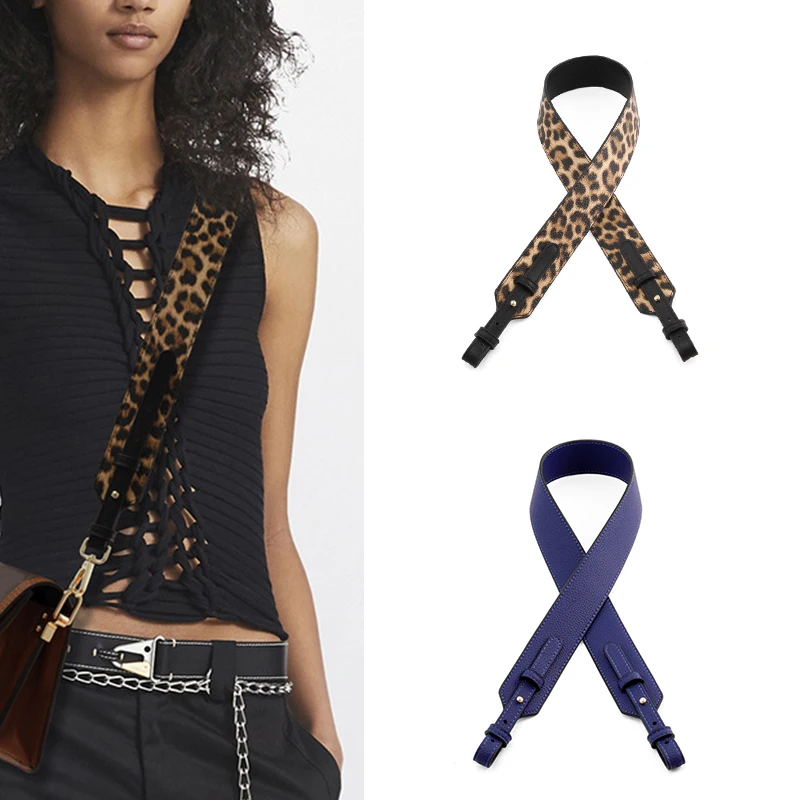 Woman PU Leather Wide Shoulder Strap Lychee Pattern Two Long Short Bucket Bag Strap Luxury Designer Replacement Bags Straps