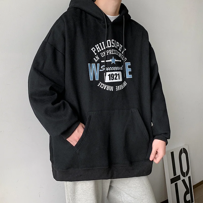 

Print Letter Digit Men Sweatshirts Autumn Hip Hop Retro Punk Oversized Hoodies Female Gothic Long Sleeve Pullover Hooded Tops