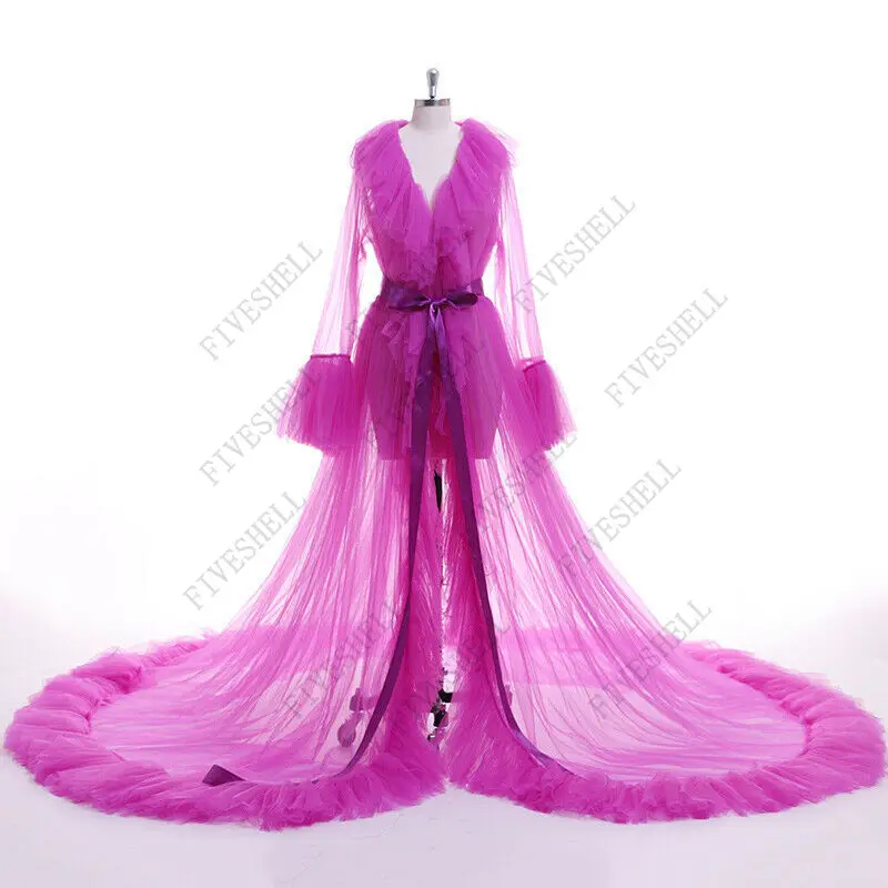 Women's Sexy Robes Solid Lingerie Long Sleeves Lace Dress Sheer Gown See Through Mesh Perspective Robe Gown Sleepwear Nightwear