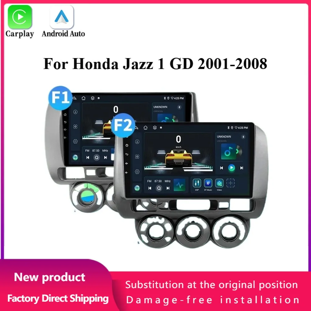 Для Honda Jazz 1 GD 2001-2008 Android 14 Автомобильный радиоприемник Мультимедиа 4G GPS-навигация