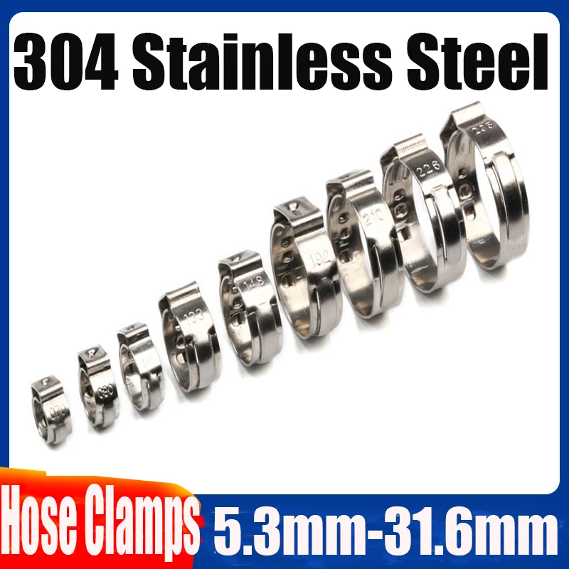 

Pipe Clamp High Quality 10 PCS Stainless Steel 304 Single Ear Hose Clamps Assortment Kit Single 5.3-31mm Multiple specifications