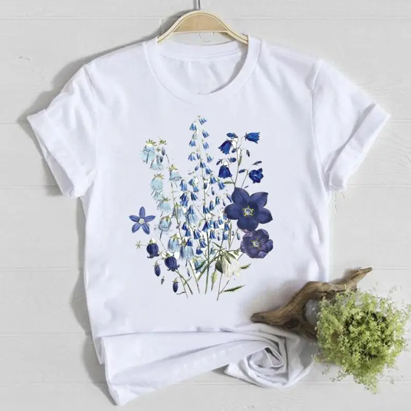 

Flower Spring O-neck Tee Top Shirt Lady Clothes Fashion Tshirt Summer Female T Women Short Sleeve Casual Graphic T-shirts
