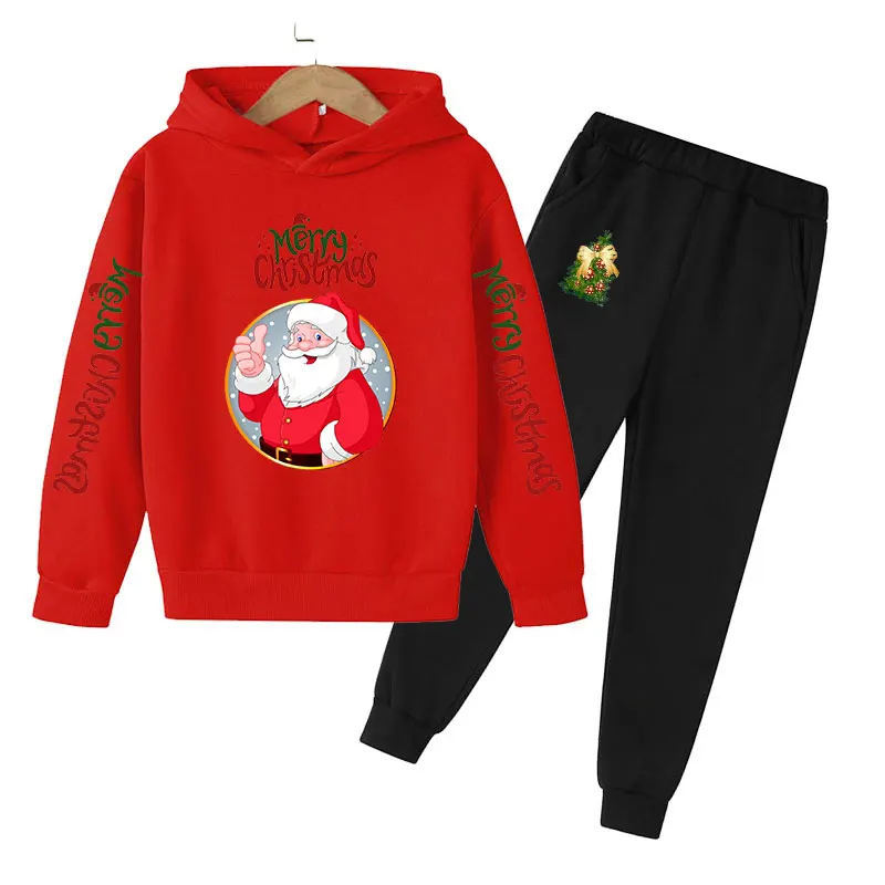 

Осень/Зима 2023, Рождественский Повседневный Спортивный Топ для мальчиков и девочек + штаны, комплект из двух предметов для мальчиков и девочек 3-14 лет