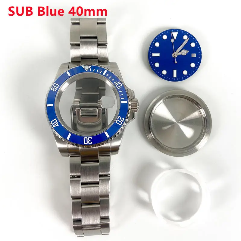 40mm Mod Stainless Steel Sapphire Glass Ceramic Bezel Watch Case For RLX SUB 8215 2813 2836 Movement