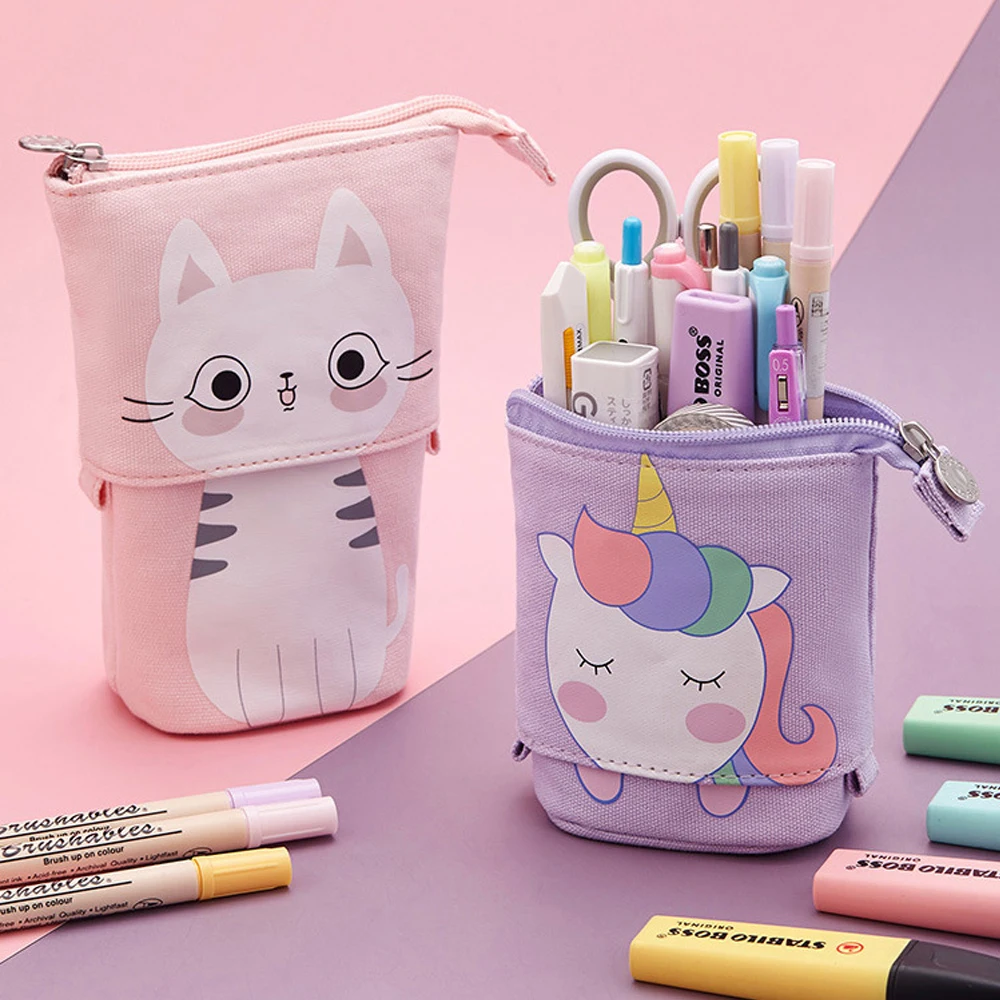 

Kawaii Pencil Cases Retractable Pen Holder Cute Cartoon Animals Storage Pouch for Girls Boys Gift Bag School Supplies Stationery