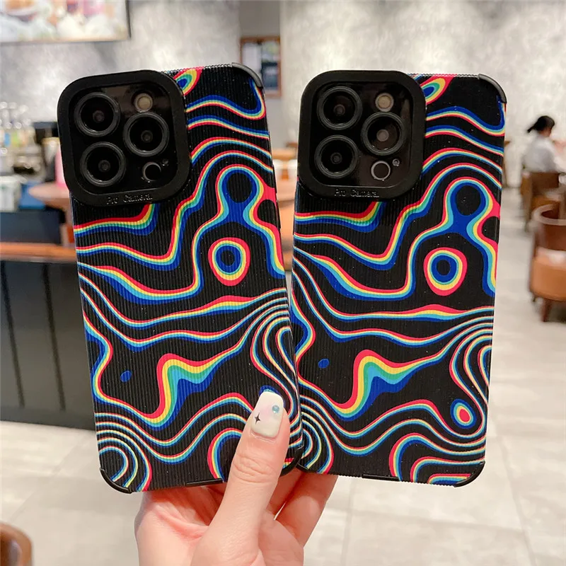 

Colorful Geometric Art Line Phone Case For iPhone 14 13 12 11 Pro Max X XR XS Max 7 8 Plus Soft Shockproof Silicone Cover Coque