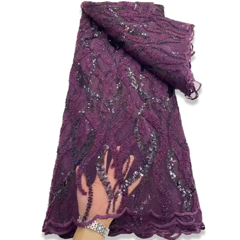 

African Lace Fabric 2022 High Quality Lace French Mesh Fabric Beaded Nigerian Swiss Lace Fabrics For Wedding 5yards Women Dress