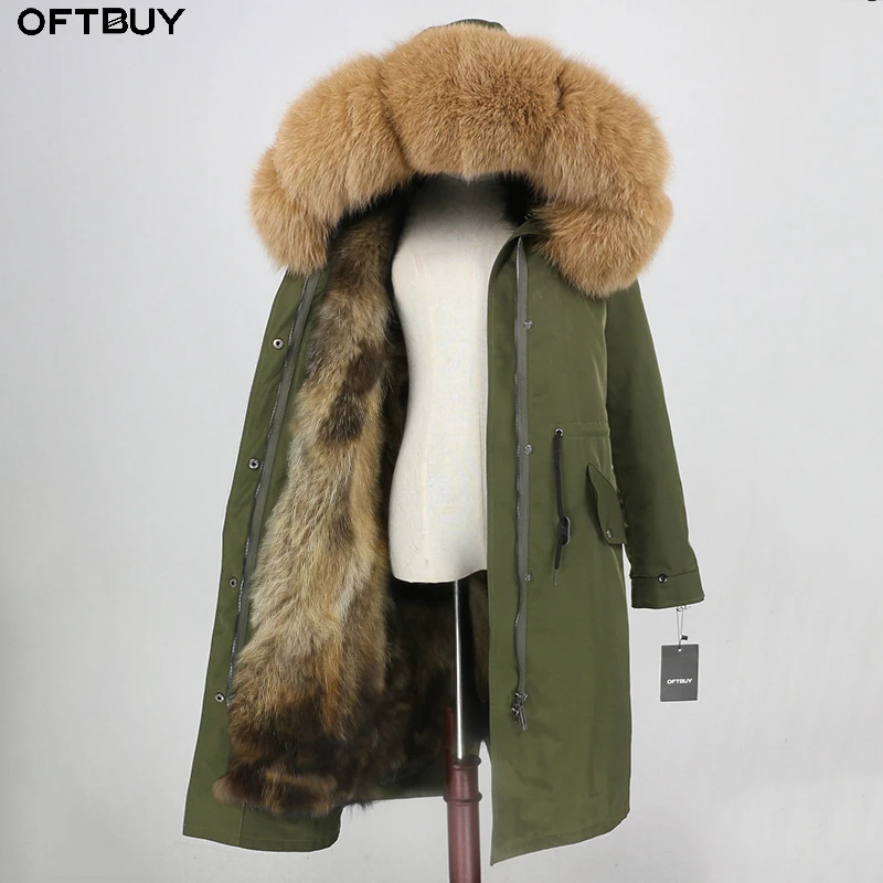 

OFTBUY X-long Parka Waterproof Fabric Outerwear Winter Jacket Women Natural Fox Fur Hood Fox Fur Liner Real Fur Coat Detachable