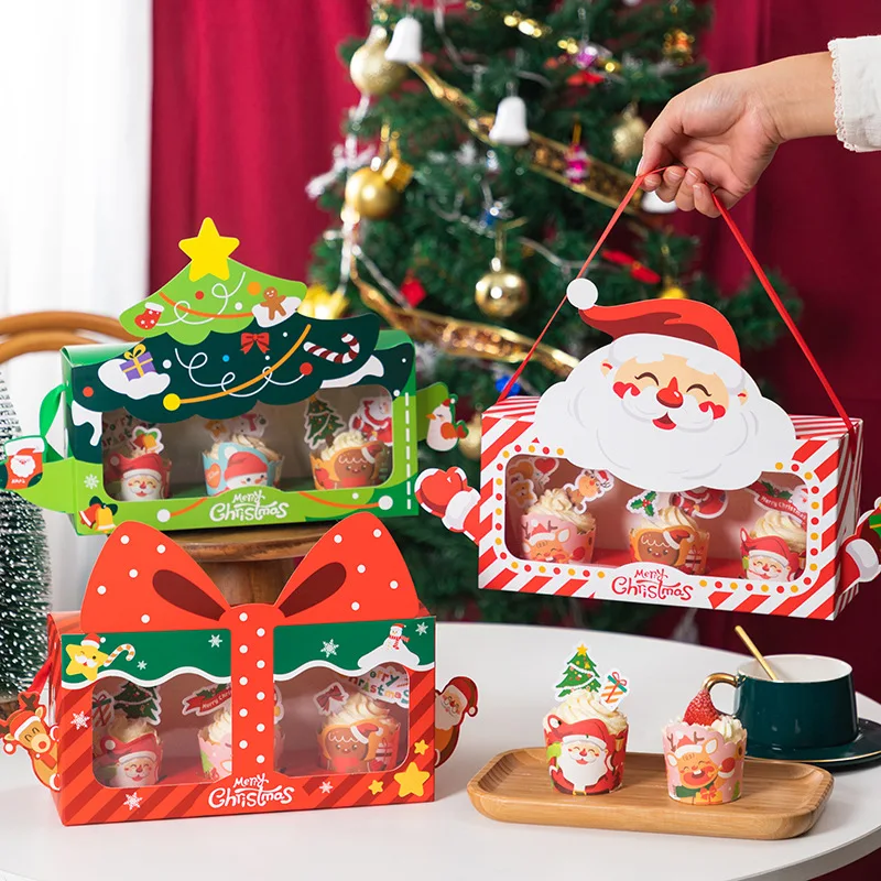 

5Pack Christmas Cupcake Boxes, Cupcake Containers Muffins Cupcake Carriers Holder Pastry Containers Bakery Boxes Candy Cookie