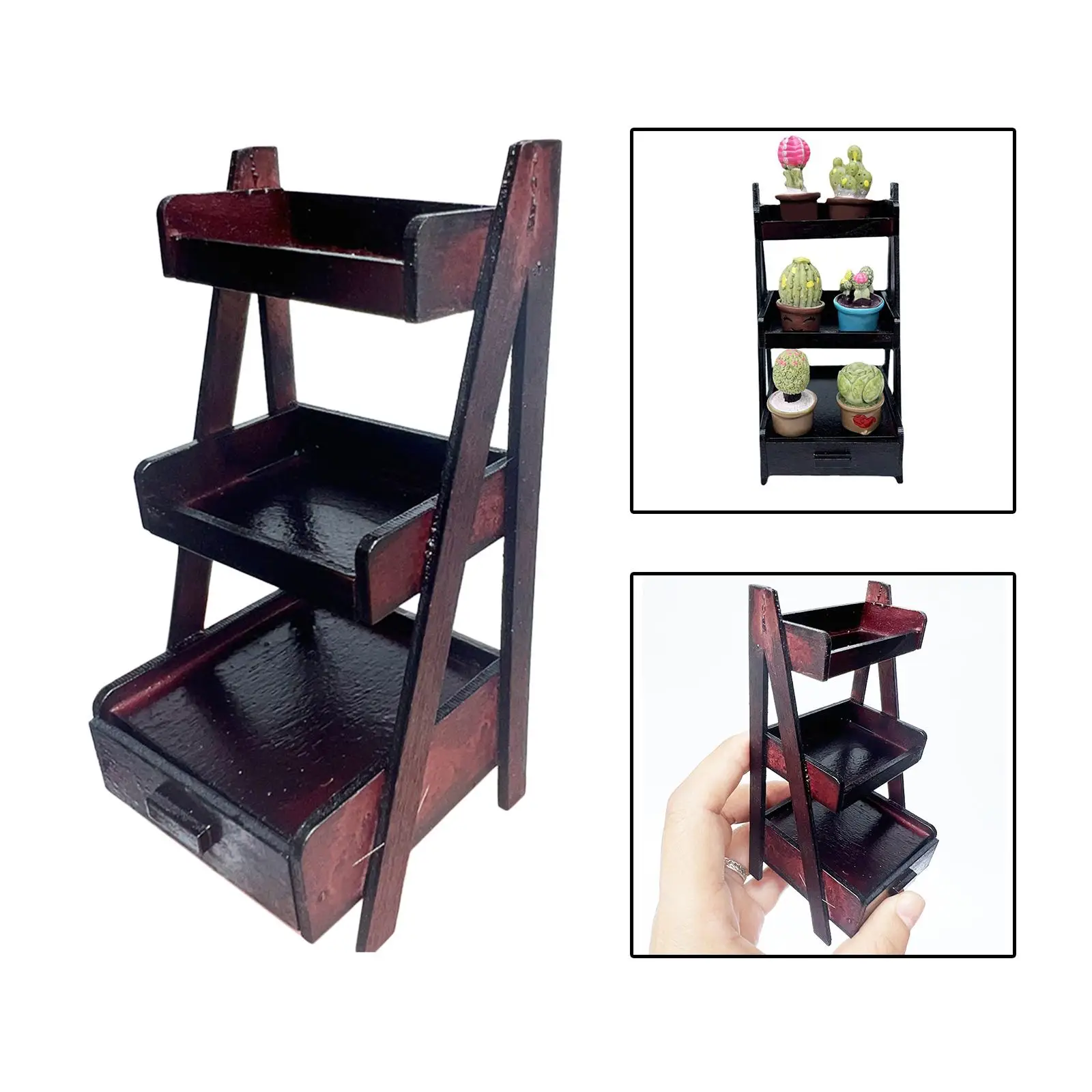 

1/12 Miniature Plant Stand Mini Furniture Shelf Wooden Display Rack Model