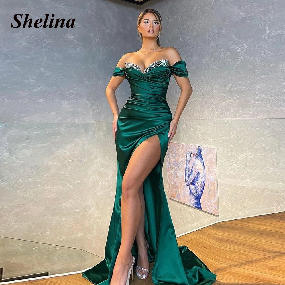 

Изысканное Элегантное Атласное коктейльное платье с высоким разрезом, романтичное вечернее платье с открытыми плечами, женское платье по индивидуальному заказу