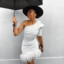 Elegante vestido de verão, branco, um ombro, sexy, penas, clube, festa, 2022 (1)
