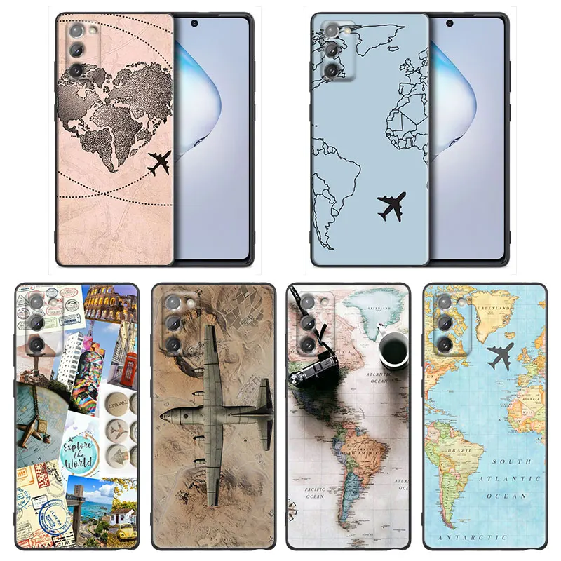 

Phone Case for Samsung Note 8 9 10 M11 M12 M30s M32 M21 M51 F41 F62 M01 Silicone Case Cover World Map Travel Airplan