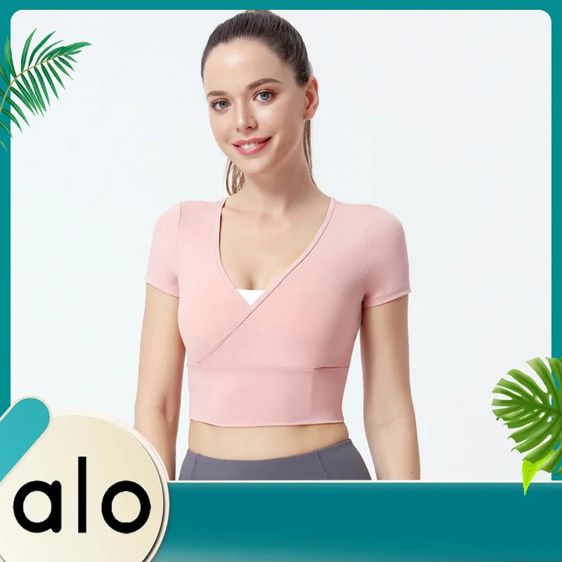 

Летняя женская дышащая футболка с V-образным вырезом для занятий спортом, фитнесом и бегом