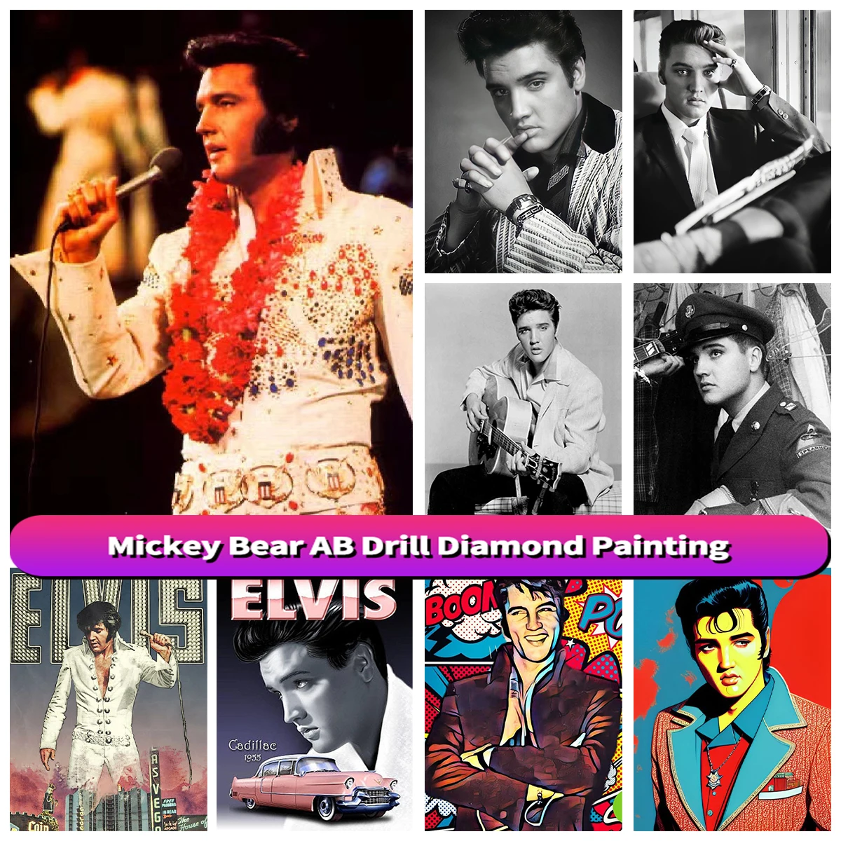 

5D Full Diamond Painting Elvis Mural & Posters Presley DIY AB Diamond Mosaic Embroidery Kit Home Decor Cross Stitch Fan Gift