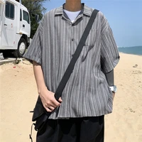 summer greygreen short sleeve shirts men fashion pocket casual shirts men streetwear loose striped shirts mens hawaiian shirts