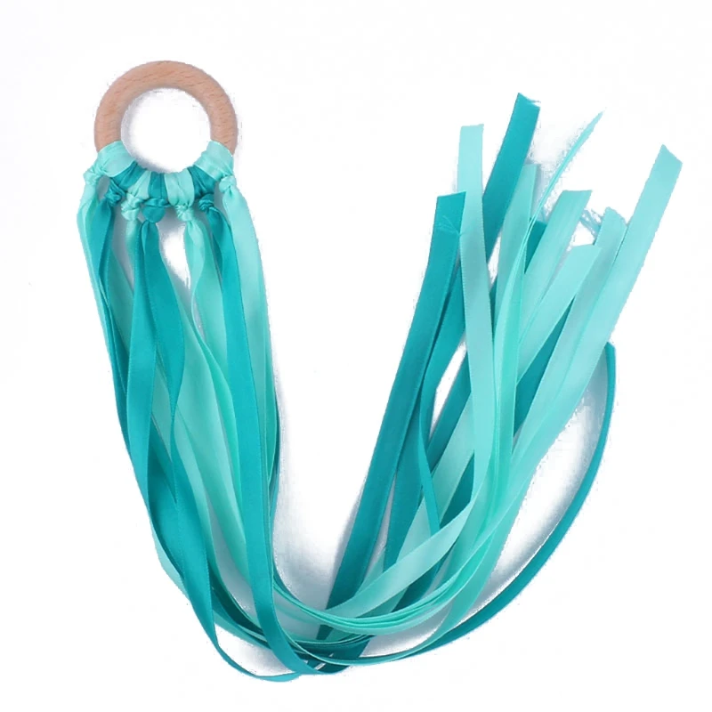 

Baby Ribbon Wooden Ring Teether Nursing Chewing Teething Toy Bracelets Non-toxic for Newborns Colour Recognition Toy