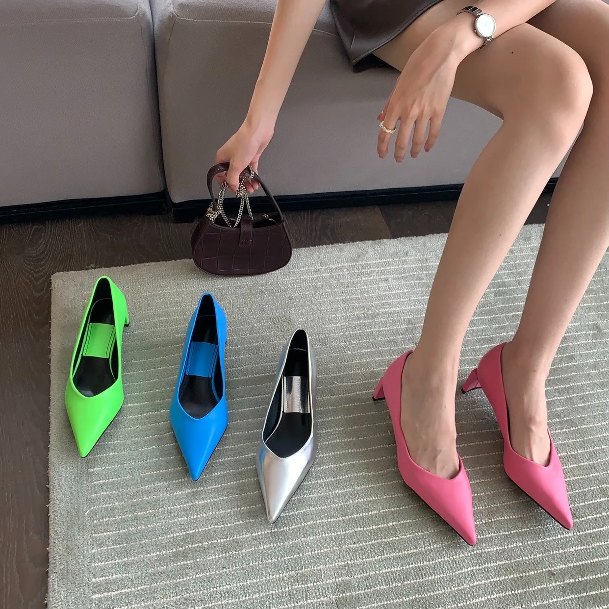 

Женские босоножки на высоком каблуке 12 см, бежевые туфли-лодочки с открытым носком, массивные сандалии-клоги с острым носком на танкетке, 2022