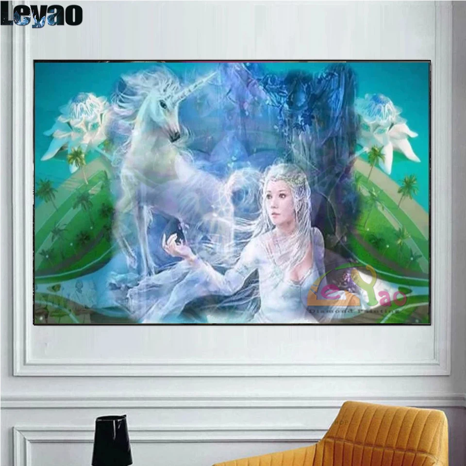 5D DIY алмазная живопись фэнтезийная женщина единорог полная квадратная круглая