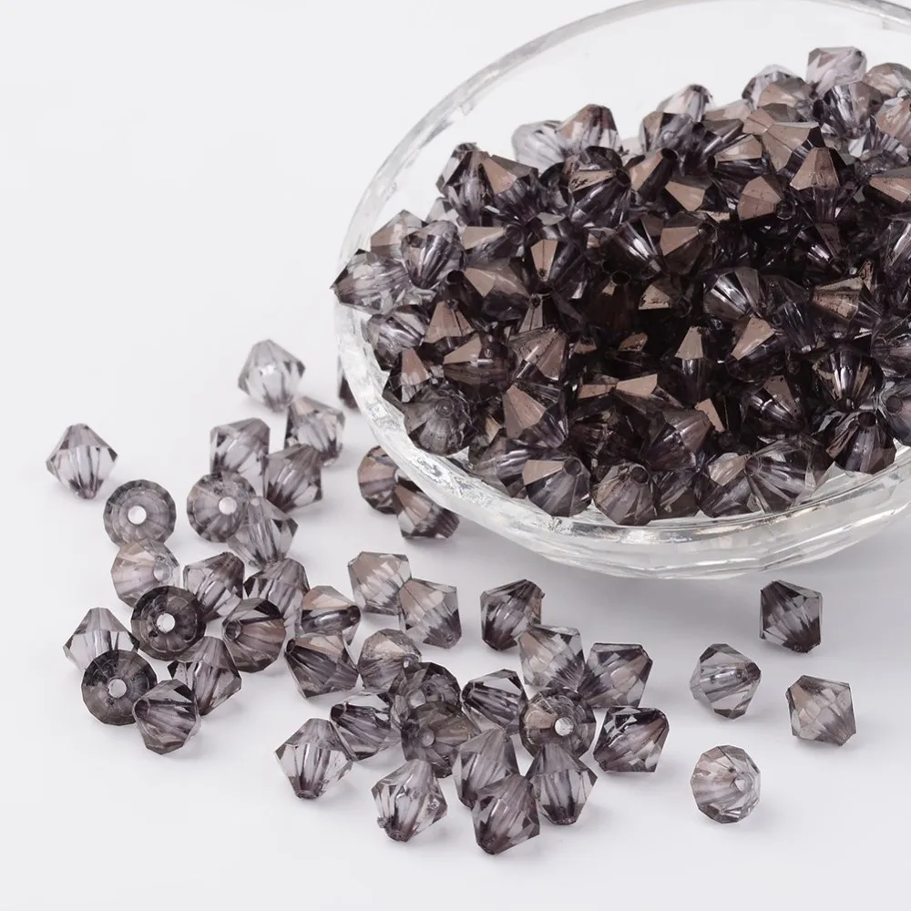 

1000pc Faceted Bicone Transparent Acrylic Beads Dyed Gray 4mm Hole: 1mm
