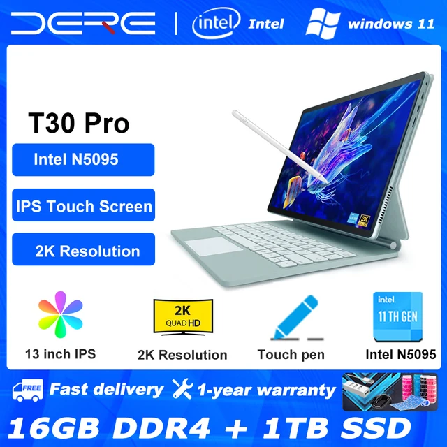 Ноутбук DERE T30 Pro ,13 дюймов 2K IPS сенсорный экран, 16 ГБ ОЗУ + 1 ТБ SSD, компьютер для офиса, ультрабук Windows 11 ноутбук 1