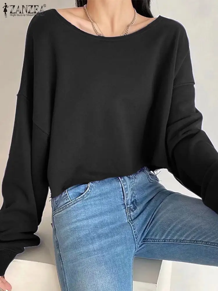 

Oversized Women Harajuku Sweatshirts 2023 Spring Summer Streetwears Long Sleeve Pullovers ZANZEA Fashion Casual Solid Loose Tops