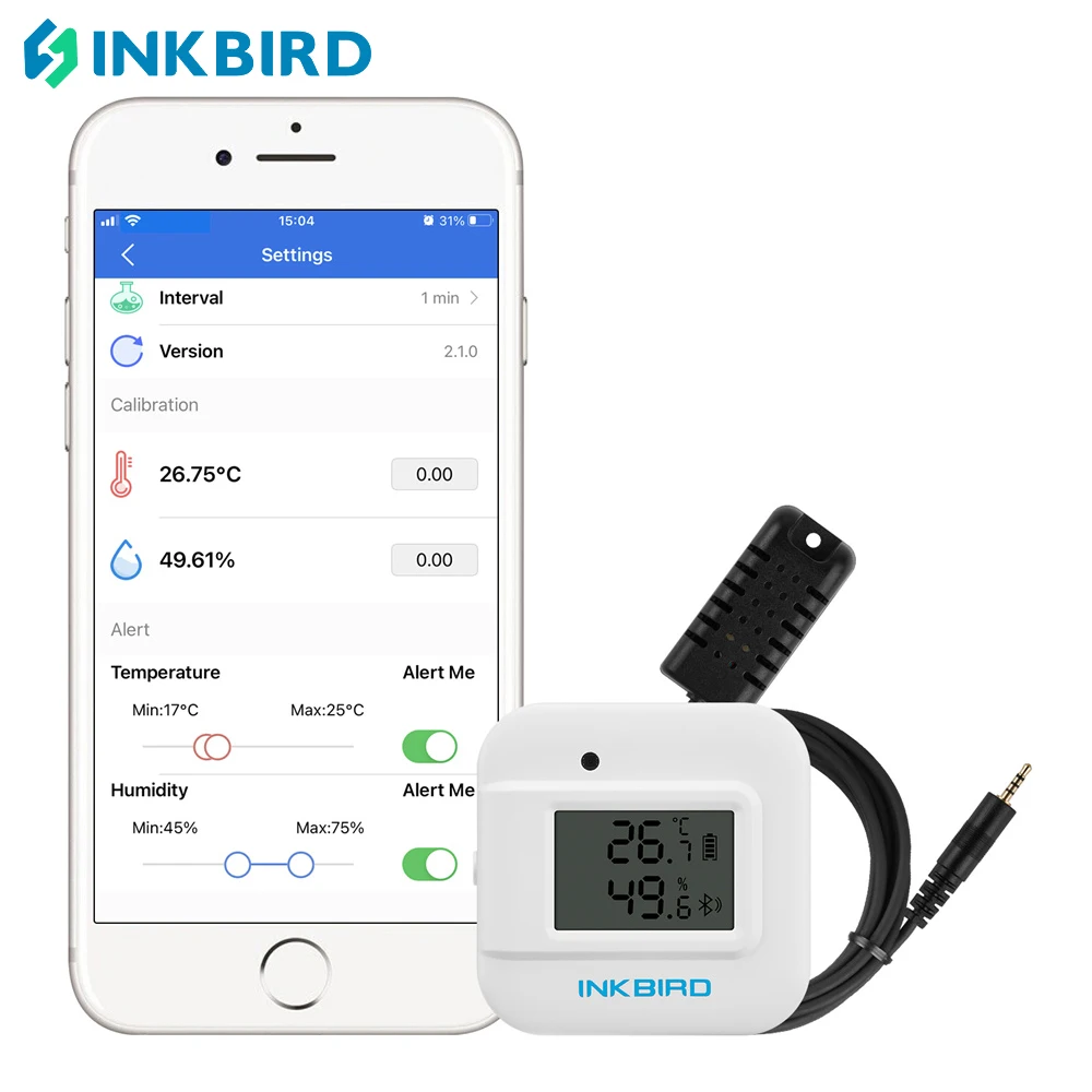 

INKBIRD IBS-TH2 Plus Bluetooth Thermometer&Hygrometer Smart Sensor Data Logger with 2 External Probes Magnet Data Storage Graph