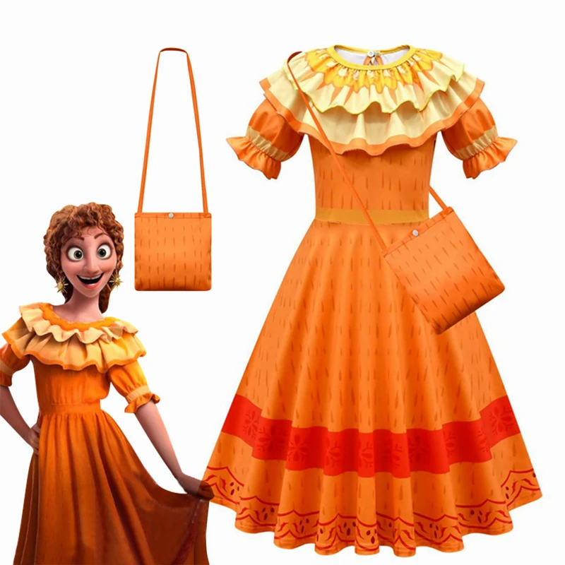 

Anime Movie Encanto Madrigal Cosplay Costume Pepa Kids Girls Orange Ruffle Princess Dress Fancy Dresses for Carnival Hallowee