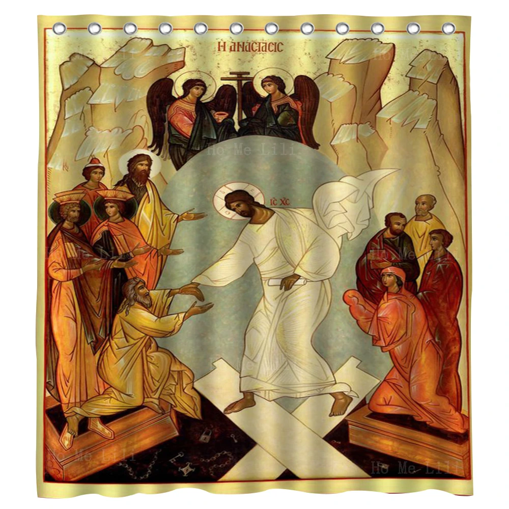 

Jesus Resurrection Metamorphosis Of Christ Theophany Baptism Icon Waterproof Shower Curtain By Ho Me Lili For Bathroom Decor