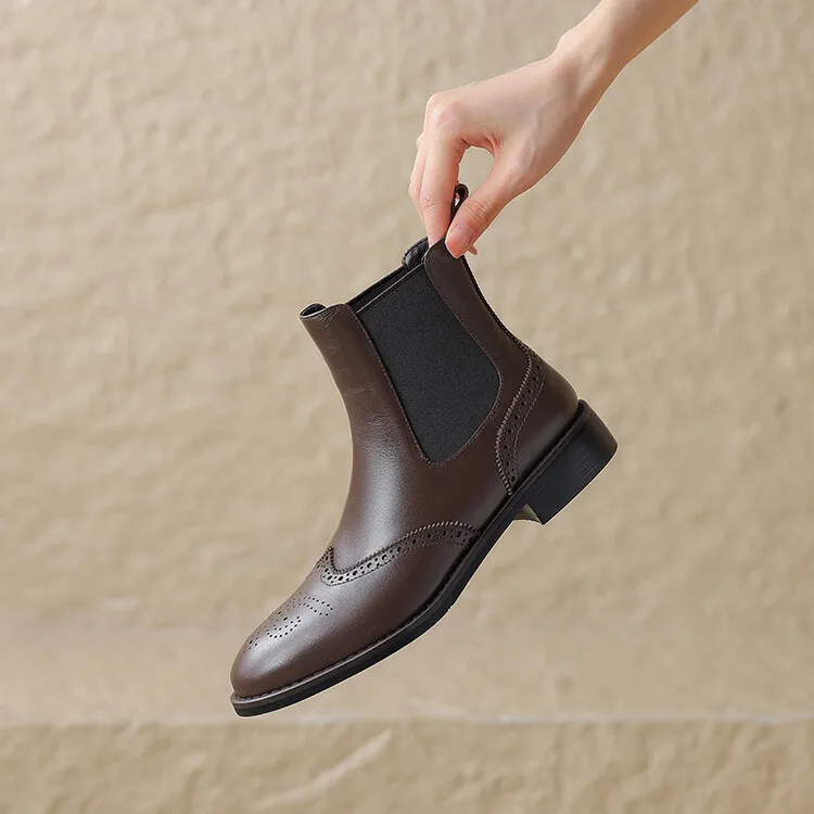 Черные женские короткие ботинки челси из коровьей кожи Модные осенние ботильоны