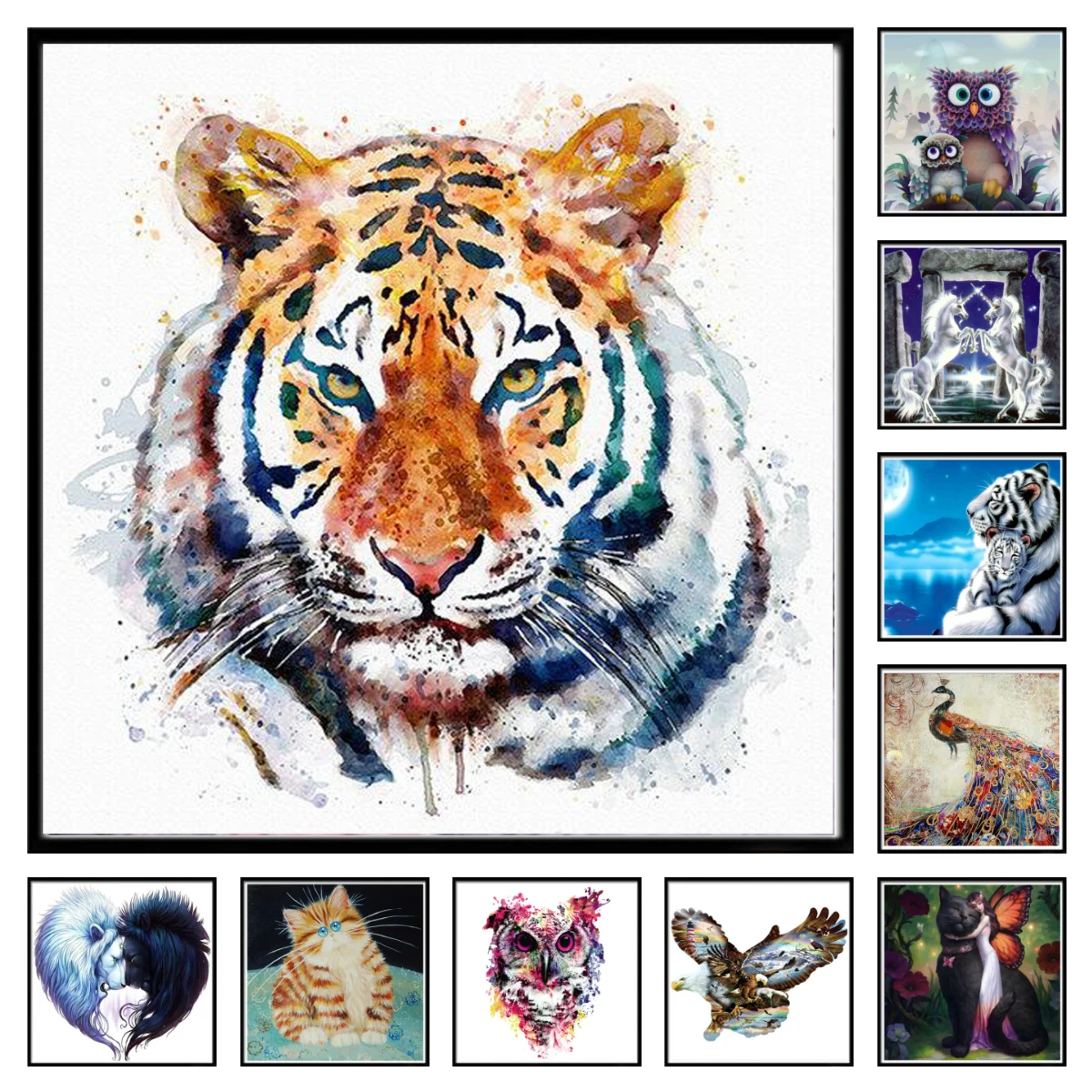 

Tiger Owl Cat 5d Diy Diamond Painting Animal Embroidery Cross Stitch Mosaic Home Decor Sticker Handmade Round Diamond Crafts