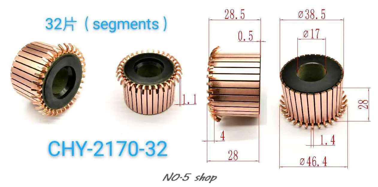 

10Pcs 38.5x17x28(28.5)x32P Copper Bars Electric Motor Commutator