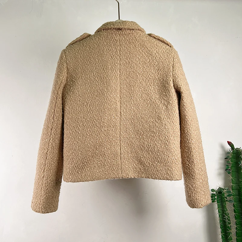 Женская шерстяная твидовая куртка маленькая винтажная кофейного цвета с