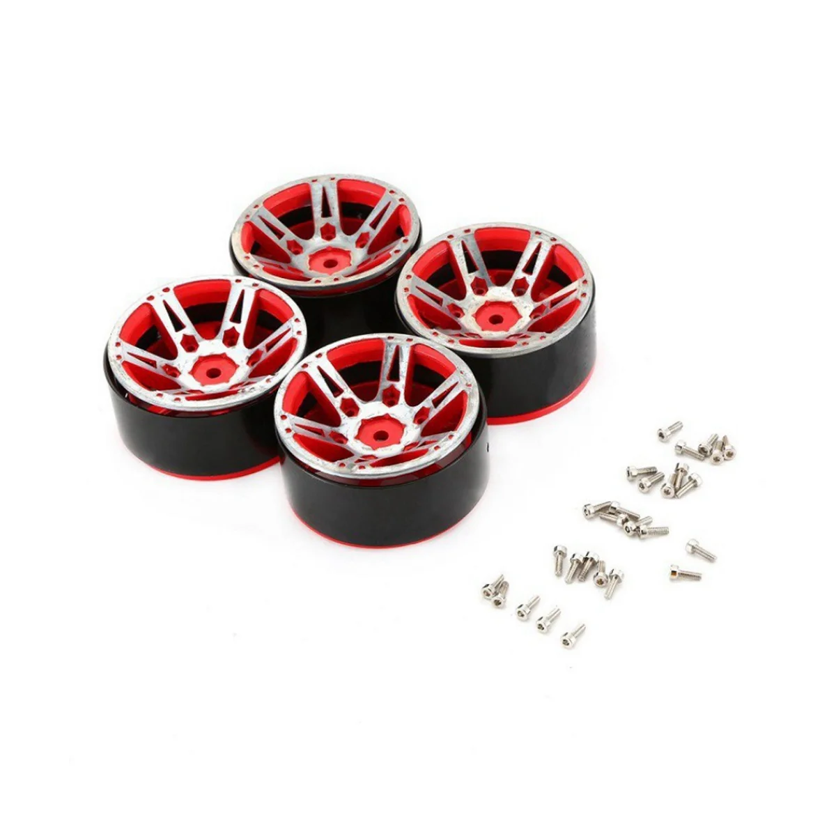 

4 Pcs for TRX4 Axial SCX10 90046 D90 Simulates Climbing Car 1.9-Inch Weighted Metal Tire Lock Wheel Hub,Red