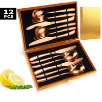xituo 12 pieces gold stainless steel cutlery sets include knife fork spoon silverware kitchen tableware with premium gift box