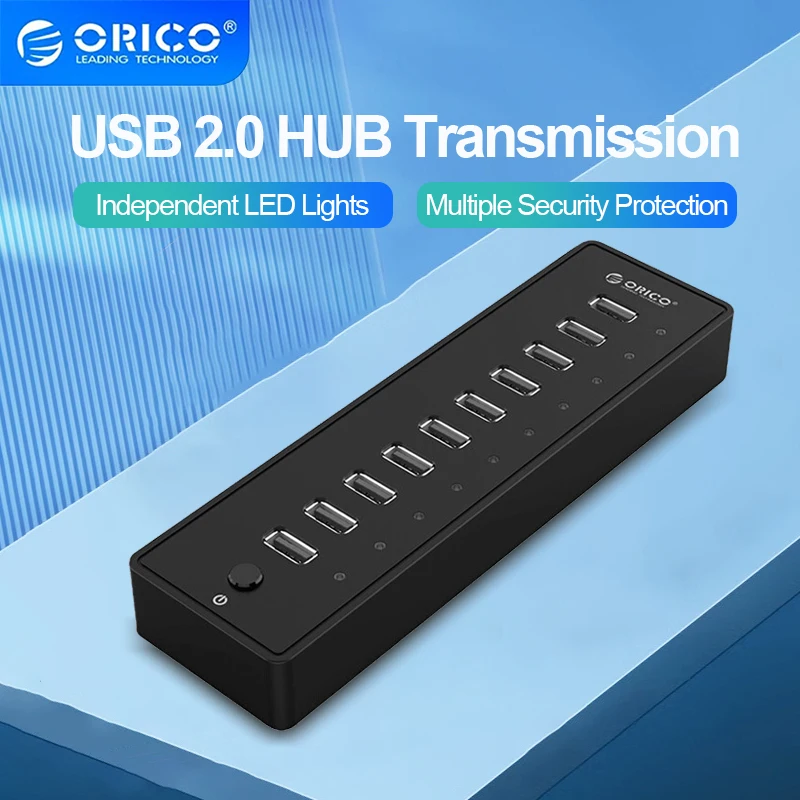 USB 2,0 HUB с адаптером питания 12 В, 10 портов