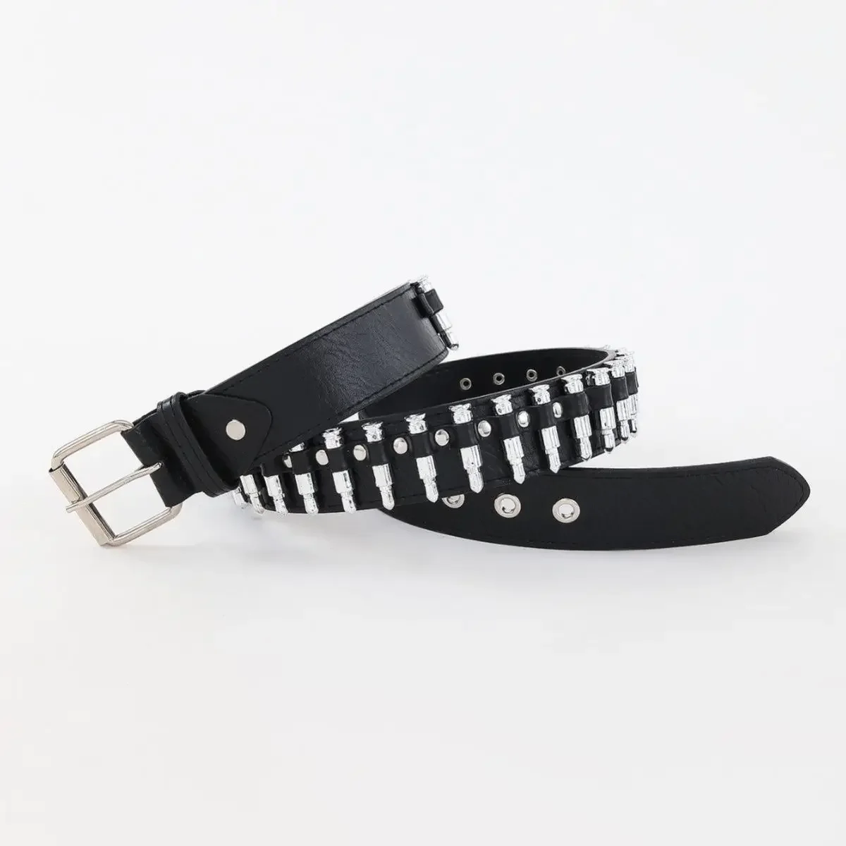 2023 New Style Cropped Studded Bullet Head Punk Rock Belt Women's Jeans Decorative Korean Version Versatile Black Leather