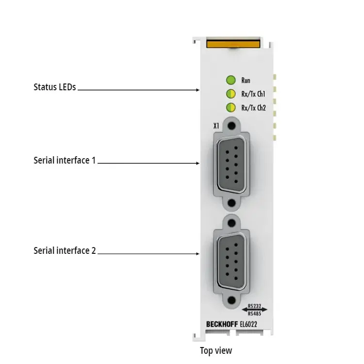 

EL6022 | EtherCAT Terminal, 2-channel communication interface, serial, RS422/RS485, D-sub