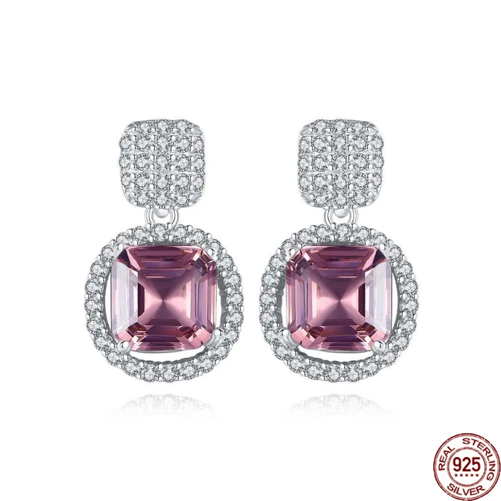 

BABIQU Noble 100% 925 Sterling Silver Square Purple Topaz Stud Earrings for Elegant Women with Tiny Cz Fine Jewelry Se0433-1