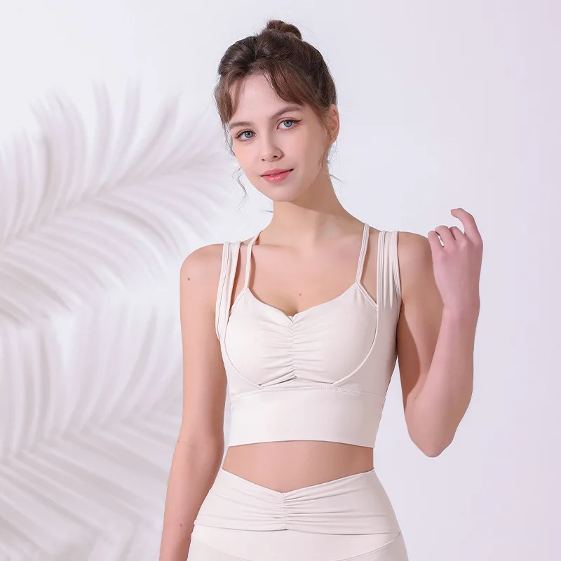 

Women Sport Bras Quick Dry Yoga Bra Shockproof Fitness Underwear Pleated Running Tank Tops Gym Workout Vest Active Wear Female