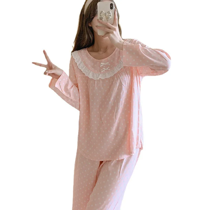 Pajamas for Women Outerwear Long Sleeve Cotton Silk  Plaid Ensemble Femme 2 Pièces