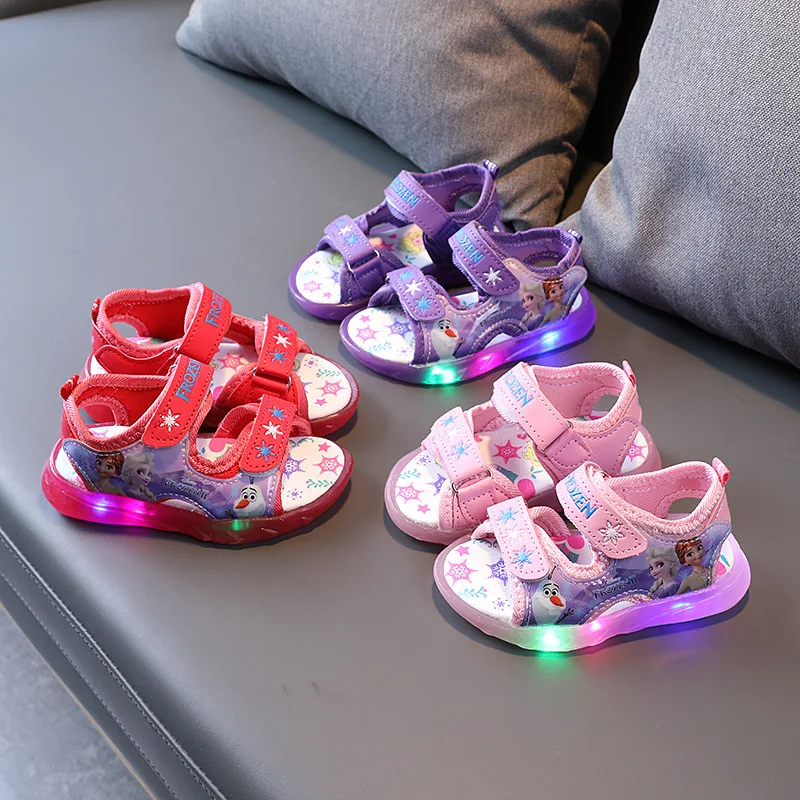 

Summer Kid Shoes Cartoon LED Light Up Sandals Elsa Princess Girls Shoes Fashion Light Kids Sandals Summer 2022 Shoe Child