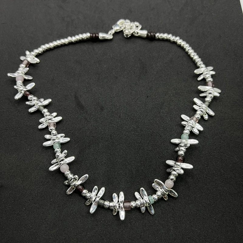 

Женское ожерелье высокого качества, стильное простое ожерелье ручной работы в ретро-стиле, полированное матовое серебряное ожерелье непра...
